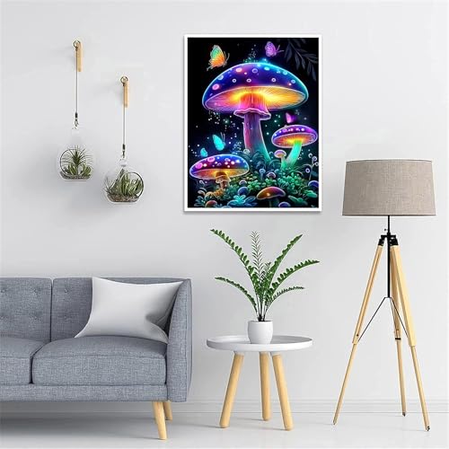 DIYDECORFUN Mushroom Diamond Art Kits for Adults,5D Full Drill Round Diamond Painting for Beginners,DIY Paint with Diamonds Mushroom Gem Arts Crafts for Wall Office Decor 12x16 Inch - color: QD91