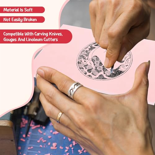 Gilprop 10 Pcs Pink Rubber Block 8 x10 x 0.25 Inch Linoleum Carving Block Stamp Making Kit Soft Rubber Carved Brick for Printmaking Stamp DIY Craft Project Printing