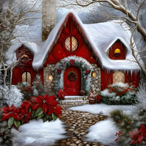 Christmas House Diamond Painting Kits for Adults, 5D Light Diamond Art Painting by Numbers Kits, DIY Winter Diamond Dots Art Kits Full Round Drill Christmas House Diamond Paintings for Decor12x12 inch