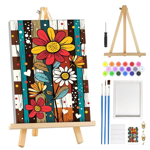 MOGTAA Paint by Numbers Kit for Adults with Frame, Flowers Paint by Number Canvas, Flowers Scenery Paint by Numbers with Easel, DIY Oil Painting Kit for Home Wall Decor 8 x 12 Inch - color: Flowers1