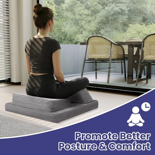 Meditation Cushion, Meditation Mat with Knee Support, Light Grey - color: Light Dark, size: 24X24X2 Inch