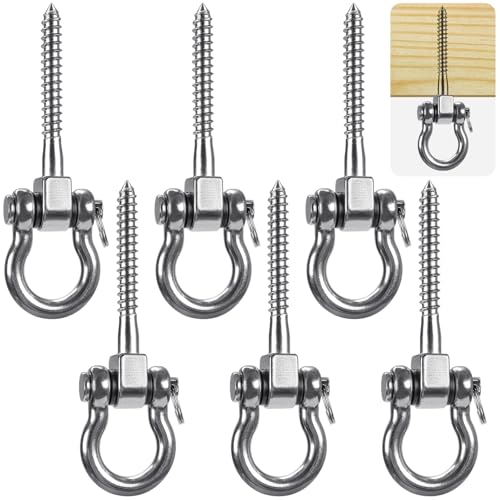 SELEWARE Heavy Duty 180° Swing Hangers, Stainless Steel Eye Screw Bracket, 1800 LB Capacity Playground Yoga Hammock Rope Tire Web Chair Sandbag Punching Bag Porch Swing Sets (6 Pack) - color: U (5 Inch, 6 Pack)