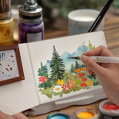 Watercolor Journal Sketchbook 5.5x8.2 24 Sheets Navy Blue | Cotton paper, 140 LB 300 GSM, Linen cover, Tap Water Pen, Travel sketching - color: Navy Blue, size: 5.5x 8.2 Inch