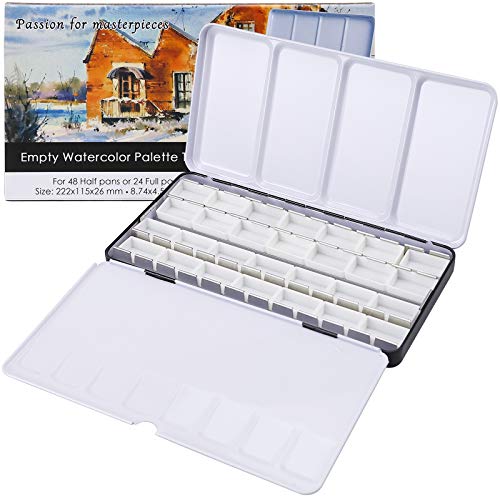 MYARTOOL Metal Palette Case - Fold-Out Paint Tins Hold 24 Pans, Travel Palette for Watercolor & Acrylic Painting - color: Black, size: 24 PCS Empty Full Pans