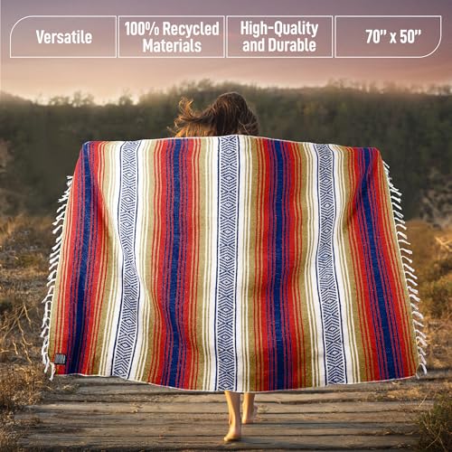 Hydration Nation Authentic Large Handwoven Mexican Striped Throw Blanket - Soft, Durable, Eco-Friendly - 70"x50" – Sunrise - color: Sunrise