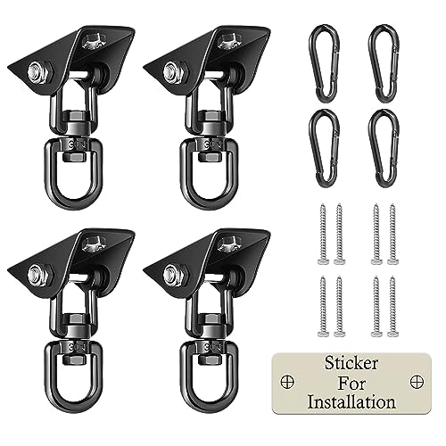 Heavy Duty Swing Hangers for Wooden Sets 2000 LB Capacity Hammock Hanger 360 Swivel Stainless Steel Swing Hardware Accessories 2 Packs for Porch Playground Yoga Heavy Bag - color: Black, size: 4 Packs