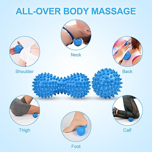URAQT Spiky Massage Ball Set, 2 Pack Physical Therapy Massage Balls, Hard Lacrosse Ball & Spiky Massage Ball for Myofascial Release and Trigger Point Deep Tissue Massage (Blue) - color: 2pcs-blue