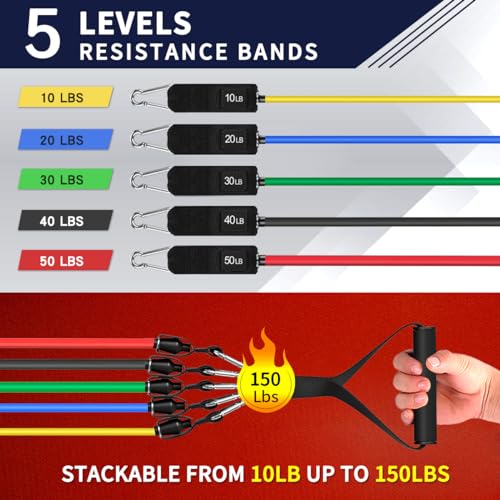 WHATAFIT Resistance Bands with Handles, 5-Level Exercise Bands for Workout - color: Multi
