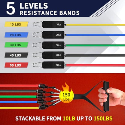 WHATAFIT Resistance Bands with Handles, 5-Level Exercise Bands for Workout - color: Multi