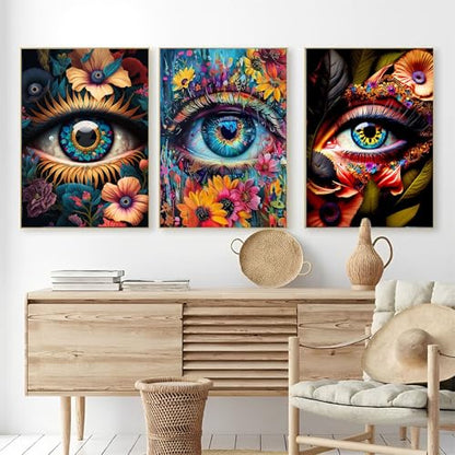 OFRKE Diamond Art Kits for Adults,3 Pack Colorful Eye Diamond Painting for Beginners, Diamond Round 5D Full Drill Paint with Diamonds Pictures Gem Art Painting Kits DIY Crafts Kits 12x16inch - color: 3pcs-Eyes