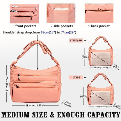 VOLGANIK ROCK RFID Purses for Women Fabric Nylon Multi Pocket Crossbody Bag Ladies Travel Handbag - color: Pink, size: Large
