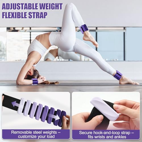 Ankle Wrist Weights for Women 2lbs/4lbs Pairs Adjustable Silicone Weights - color: Gradient Purple, size: 4 lbs Pair (2 lb Each)
