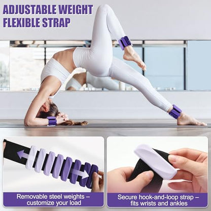 Ankle Wrist Weights for Women 2lbs/4lbs Pairs Adjustable Silicone Weights - color: Gradient Purple, size: 4 lbs Pair (2 lb Each)