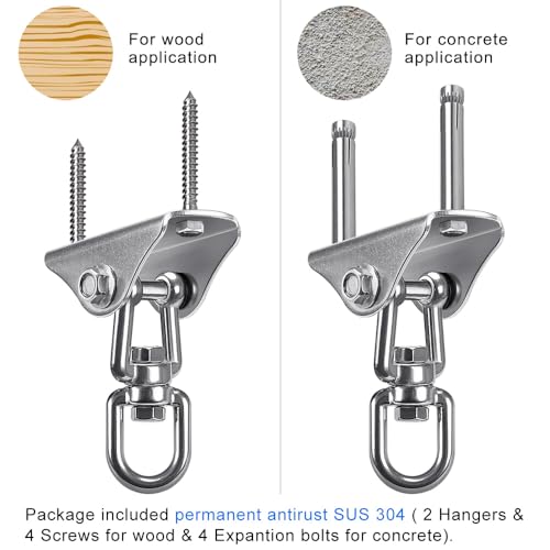 SELEWARE Stainless Steel Swing Hanger Heavy Duty Ceiling Swing Mount 2 Pack - color: Silver2 - 360° Swing Hanger ( 2 Pack )