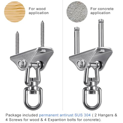 SELEWARE Stainless Steel Swing Hanger Heavy Duty Ceiling Swing Mount 2 Pack - color: Silver2 - 360° Swing Hanger ( 2 Pack )