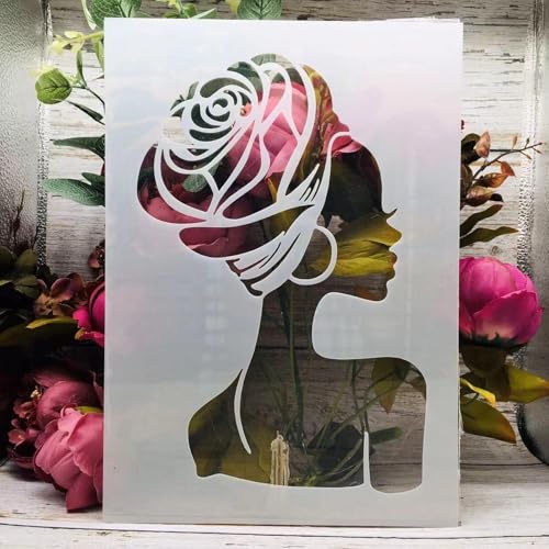 TIAMECH A4 Reusable African Girl Stencil for Painting | Fashion Hairstyle & Hoop Earrings Lady Layering Template, DIY Wall Art, Wood Furniture, Scrapbook & Crafts (8.3x11.7inch) - style: Beauty Girl