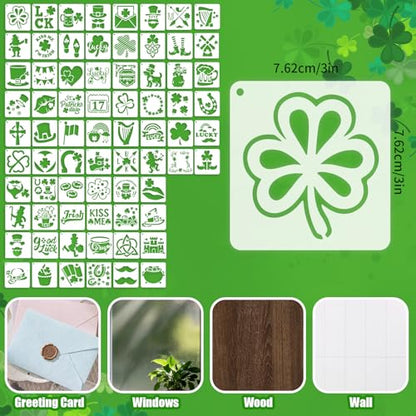 72 Pcs St Patricks Day Stencils for Painting Set, Reusable Shamrock Leaf Hat Beer Mugs Painting Templates - Stencil Crafts Drawing Templates for DIY Scrapbook, Home Wall Murals, Canvas Wood Signs - style: St Patricks Day