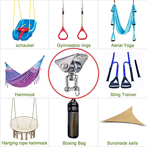SELEWARE Silent Swing Hangers Stainless Steel Ceiling Swing Mount 1 Pack | Heavy Duty Swing Set Hook 360° Swivel Ceiling Mount Bracket for Porch Swing Hammock Chair Yoga Swing Punching Bag - color: Silver ( 1 Pack 360° Swing Hanger )