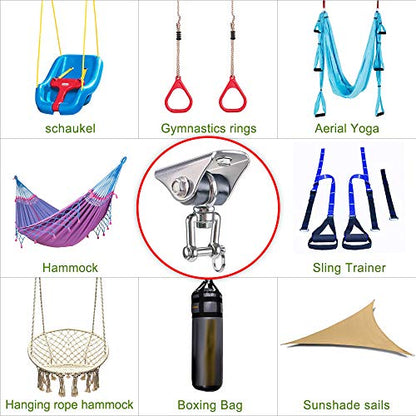 SELEWARE Silent Swing Hangers Stainless Steel Ceiling Swing Mount 1 Pack | Heavy Duty Swing Set Hook 360° Swivel Ceiling Mount Bracket for Porch Swing Hammock Chair Yoga Swing Punching Bag - color: Silver ( 1 Pack 360° Swing Hanger )
