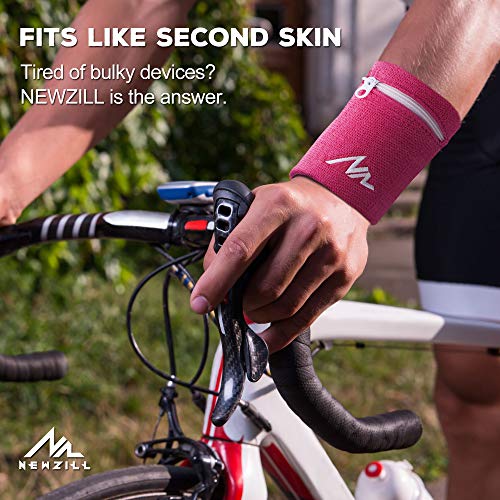 NEWZILL Wrist Wallet Wristband with Zipper - Cotton Sweatbands for Men & Women, Ideal for Running, Walking, Basketball, Football, Tennis, Hiking - color: Pink, style: Large-1PCS