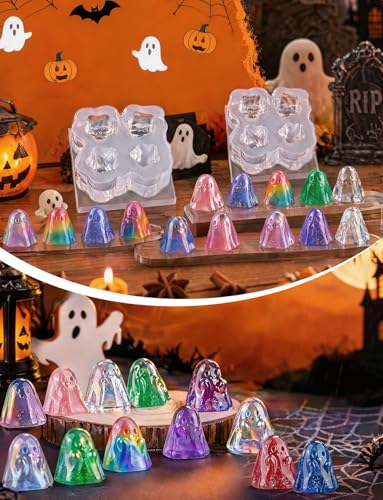 4 Pcs Mini Cute Ghost Figurines Silicone Mold, S - color: 4 Pcs Ghost White