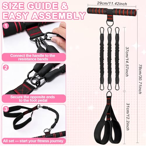 Pedal Resistance Band with Handles, 30-90LB Adjustable Thai Natural Rubber Resistance Bands, 3 Removable Covered Tubes, Full Body Workout Equipment for Abs Arms Legs Waist - color: Black