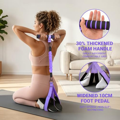Pedal Resistance Bands with Handles, 90Lbs Adjustable Exercise Band Set - color: Purple