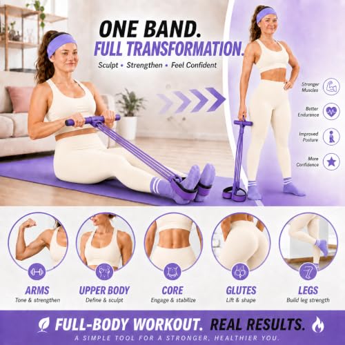 Pedal Resistance Band, Stitched Anti-Snap Elastic Pull Rope Fitness Equipment, 3-in-1 Home Workout Exercise Bands Set with Pilates Grip Socks & Headband - color: Purple, size: 95LB