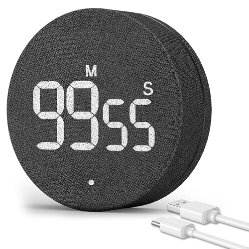 AVINIA Desk Timer for Productivity Magnetic Digital Kitchen Timer Rechargeable Fabric Mesh Cover 99 Mins Countdown/Count Up Stylish Efficana Konah Home Timmer for Cooking (Fabric Black) - color: Fabric Black