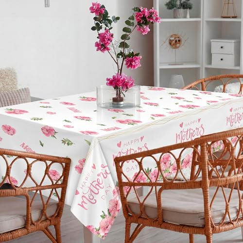 Kochorie 2 Pack Mother's Day Tablecloths 108 x 54 Inch Happy Mother’s Day Table Covers Disposable Waterproof Plastic Tablecloth for MOM's Day Party Supplies Home Outdoor Dining Table - style: Mother's Day