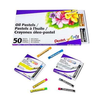 Pentel Arts Oil Pastels - 50 Color Set with Metallic and Fluorescent Packs, 3pk Set - size: 62 Count (Pack of 1)