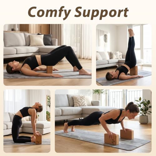 Cork Yoga Blocks 2 Pack Set, Natural High Density Non Slip Cork Yoga Bricks