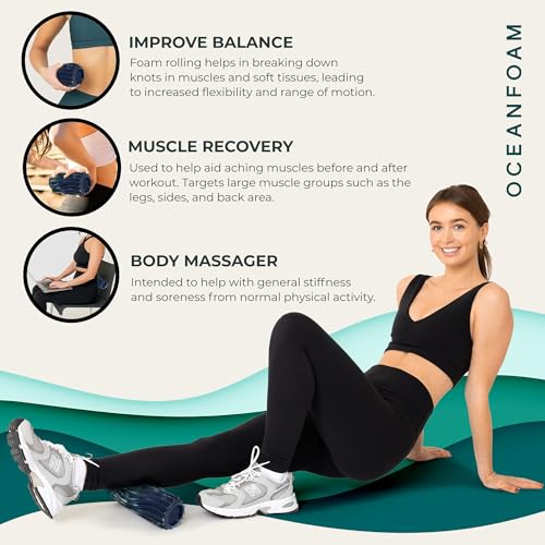 Oceanfoam Ripple Travel Foam Roller (11" x 3.35") Firm Mini Foam Roller for Physical Therapy, Deep Tissue Massage, Back Pain - High Density, Wave Textured - Yoga (Dark Navy, Hunter & Seafoam Marbled) - color: Dark Navy, Hunter & Seafoam Marbled