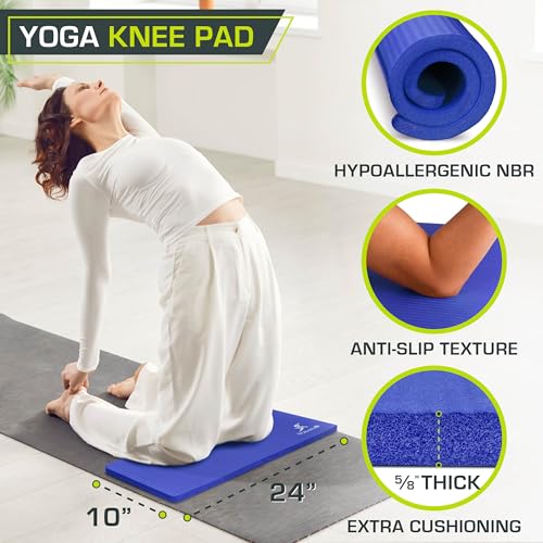 ProsourceFit Extra Thick Yoga Knee Pad and Elbow Cushion 15mm (5/8”) Fits Standard Mats for Pain Free Joints in Yoga, Pilates, Floor Workouts - color: Blue