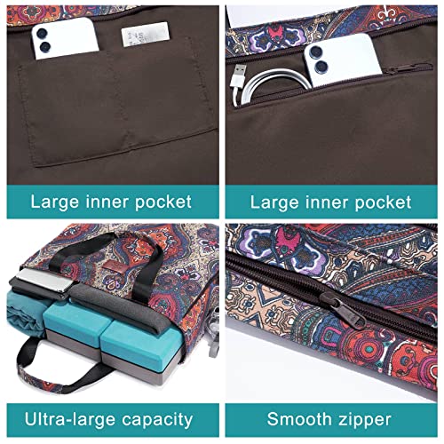 Heathyoga Multi-Functional Yoga Mat Carrier Gym Tote Bag - Large Mat Pocket, Women's Workout Bag - color: Zipper-Totem