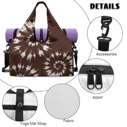 Yoga Gym Bag with Removable Adjustable Shoulder Strap, Shoe Compartment & Top Yoga Mat Holder 17.72x8.66x9.84in - color: Brown Tie-Dye Creative Print