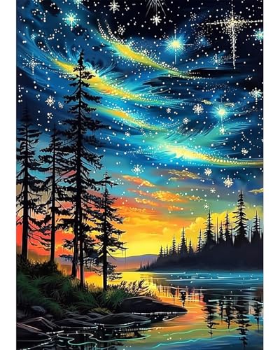 Starry Night Diamond Art Kits for Adults, Crafts 5D Diamond Painting Dot Kit for Adult Beginners, Nature Landscape DIY Round Dots Full Drill Diamonds Paintings Arts for Home Wall Decor Gifts 12X16 In - color: C06