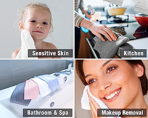 12 Pack Washcloths 13" x 13" - Soft Wash Cloths for Your Face Towel, Viscose derived from Bamboo & Cotton Blend Wash Cloths for Your Body (Gray) - color: Gray