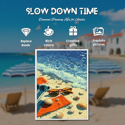 DOTZSO 6PCS Beach Diamond Painting Art Kits for Adults Beginner 12x16 in | 5D Full Drill Resin, Beach Pattern, Fits All Ages, Leisure Craft, Stress Relief, Wall/Shelf Display, All-Occasion Gift - color: AAB2 Beach