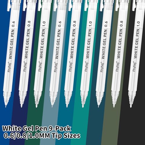 White Gel Pens,0.6/0.8/1mm Fine Point White Pens Set, 9 Pack | Opaque White Archival Ink Pen for Black Paper Drawing, Sketching, Illustration, Bullet Journaling - color: White, size: 0.6/0.8/1.0 mm