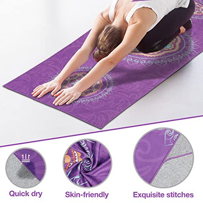 MoKo Yoga Towel, Non-Slip Quick-Dry Mat Towel, Purple Mandala - color: Purple Mandala