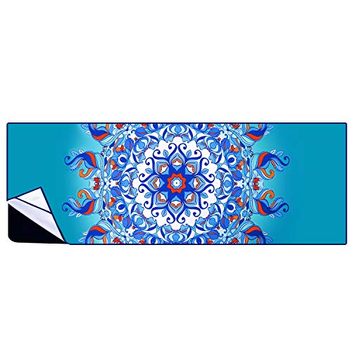 Heathyoga Non Slip Hot Yoga Towel, 100% Microfiber Non Slip Yoga Mat Towel for Hot Yoga, Pilates and Fitness, Exclusive Corner Pockets Design + Free Spray Bottle - color: Aqua Mandala