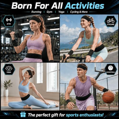 3PCS Running Gear Set for Women, Sports Cooling Headband, Running Slim Belt and Wrist Sweat Towel, Non-Slip Sweatbands Soft Breathable Cooling Workout Sweat Band for Yoga,Gym,Hiking, Fitness