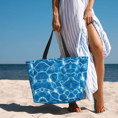 Large Beach Bag for Women Waterproof Foldable Travel Shoulder Tote Bag with Pocket for Weekender Pool Vacation - color: Water Blue