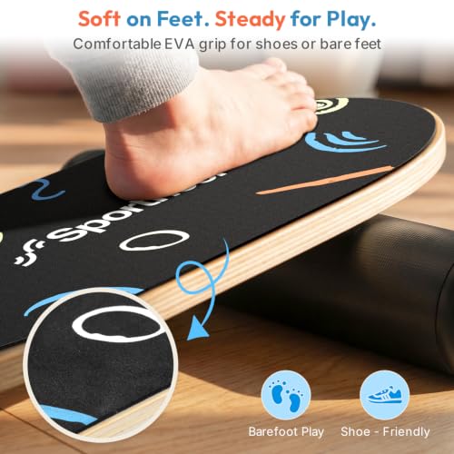 Sportneer Kids Balance Board, 4-Mode Adjustable Balance Trainer - color: Doodle Black
