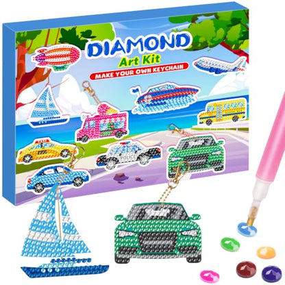 Labeol Arts and Crafts for Kids - Creat Your Own GEM Keychains-5D Diamond Painting by Numbers GEM Kits for Kids Girls Toddler Age 6-7 6-8 10-12 - style: Car