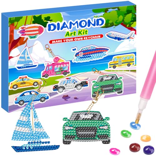 Labeol Arts and Crafts for Kids - Creat Your Own GEM Keychains-5D Diamond Painting by Numbers GEM Kits for Kids Girls Toddler Age 6-7 6-8 10-12 - style: Car