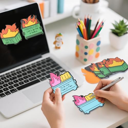 12 Pads Dumpster On Fire Sticky Notes, Office Desk Accessories | 6 Shaped-Pop up Sticky Notes,It's Fine I'm Fine Everything is Fine,Memo Notes Funny Office Gifts for Women Men Coworkers - color: 12pcs Dumpster-d