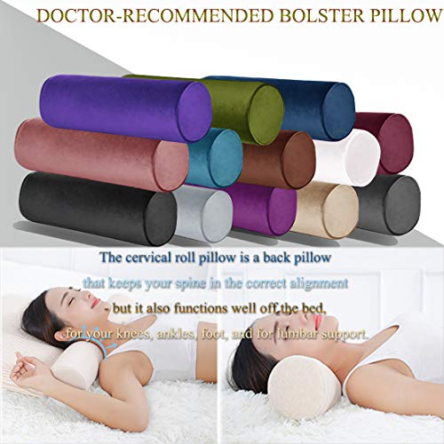 Tinbolunce Memory Foam Round Neck Pillow for Sleeping, Neck Pain Relief, Side Back Stomach Sleeper, Car or Office Chair Sofa,Cervical Bolster Length 24" x 6" Diameter (Saddle Brown) - color: Saddle Brown, size: 24X6