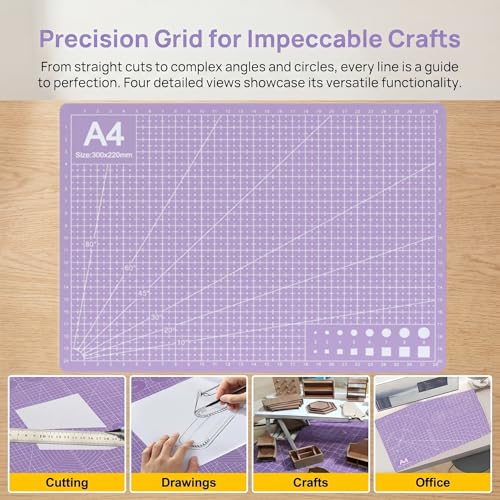 A4 Self-Healing Cutting Mat, Double-Sided Craft Mat with Grid Lines, Precision Rotary Cutting Board for Office Desk, Art Craft, Sewing, Hobby, and DIY Projects - 9x12 Inches - color: Purple